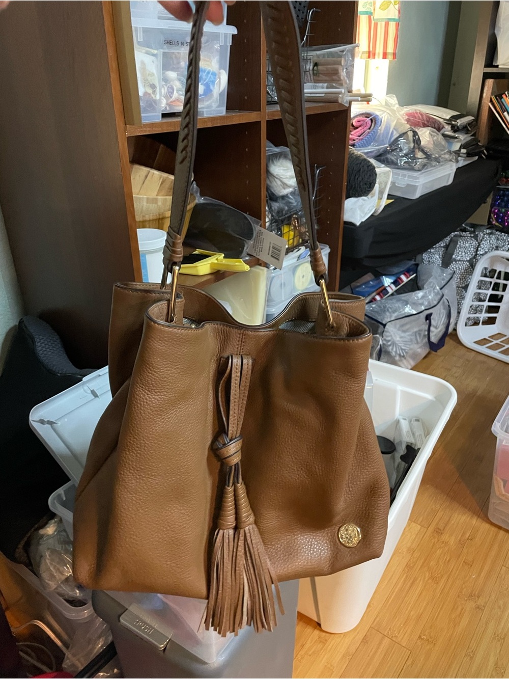 Vince Camuto Brown Leather Tassel Shoulder Bag